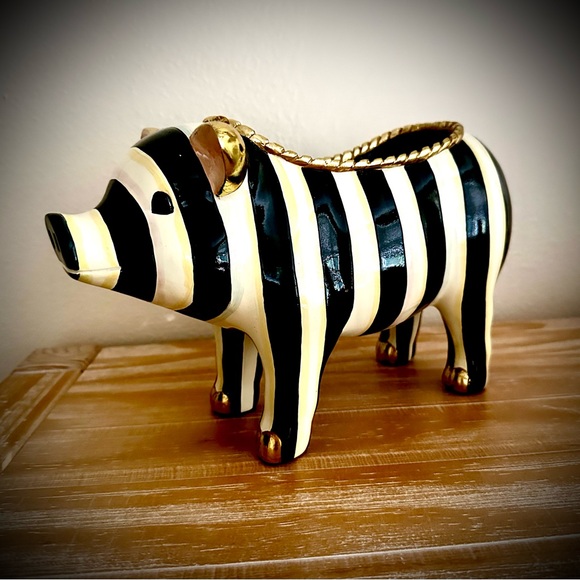 Mackenzie Childs Courtly Stripe Pig Planter - Picture 3 of 16